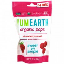 YumEarth, Organic Strawberry Pops, Strawberry Smash, 14 Pops, 3 oz (85 g)