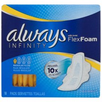 Always,  Infinity Flex Foam with Wings, Regular, 18 Pads